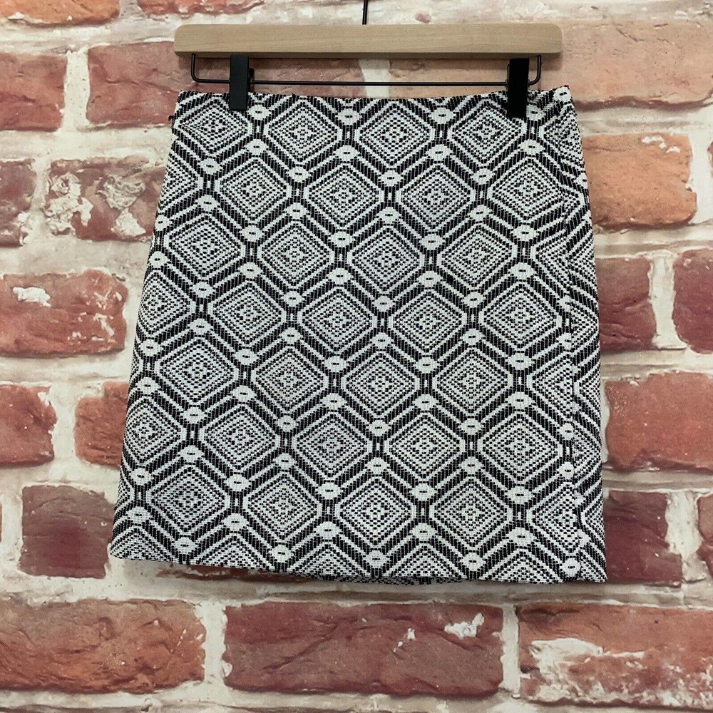 J Crew Skirt Womens Size 00 Black White Diamond Abstract Lined Zip Up